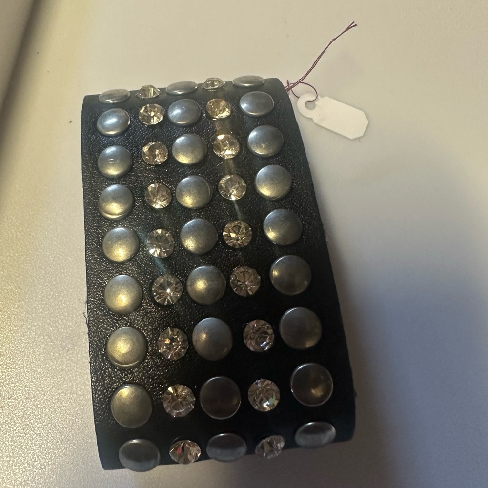 Studded Black Leather Cuff Bracelet‎